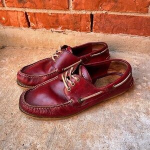 Frye Mens 11 Burgundy Leather Sully Boat Loafers Shoes